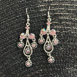 Fashion Silver Tone Pink Iridescent Drop Earrings, NWOT